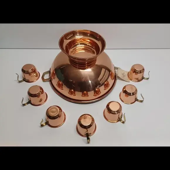 Vintage Solid Copper Punch Bowl‎ Set with 7 Mugs - Picture 3 of 6